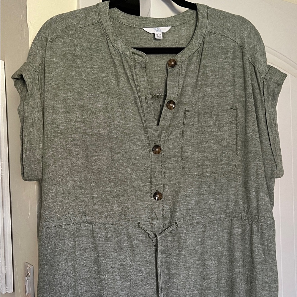 Time and Tru Olive Button Midi Dress